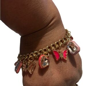 Charming Gold Bracelet with butterflies Pink and light pink Accents